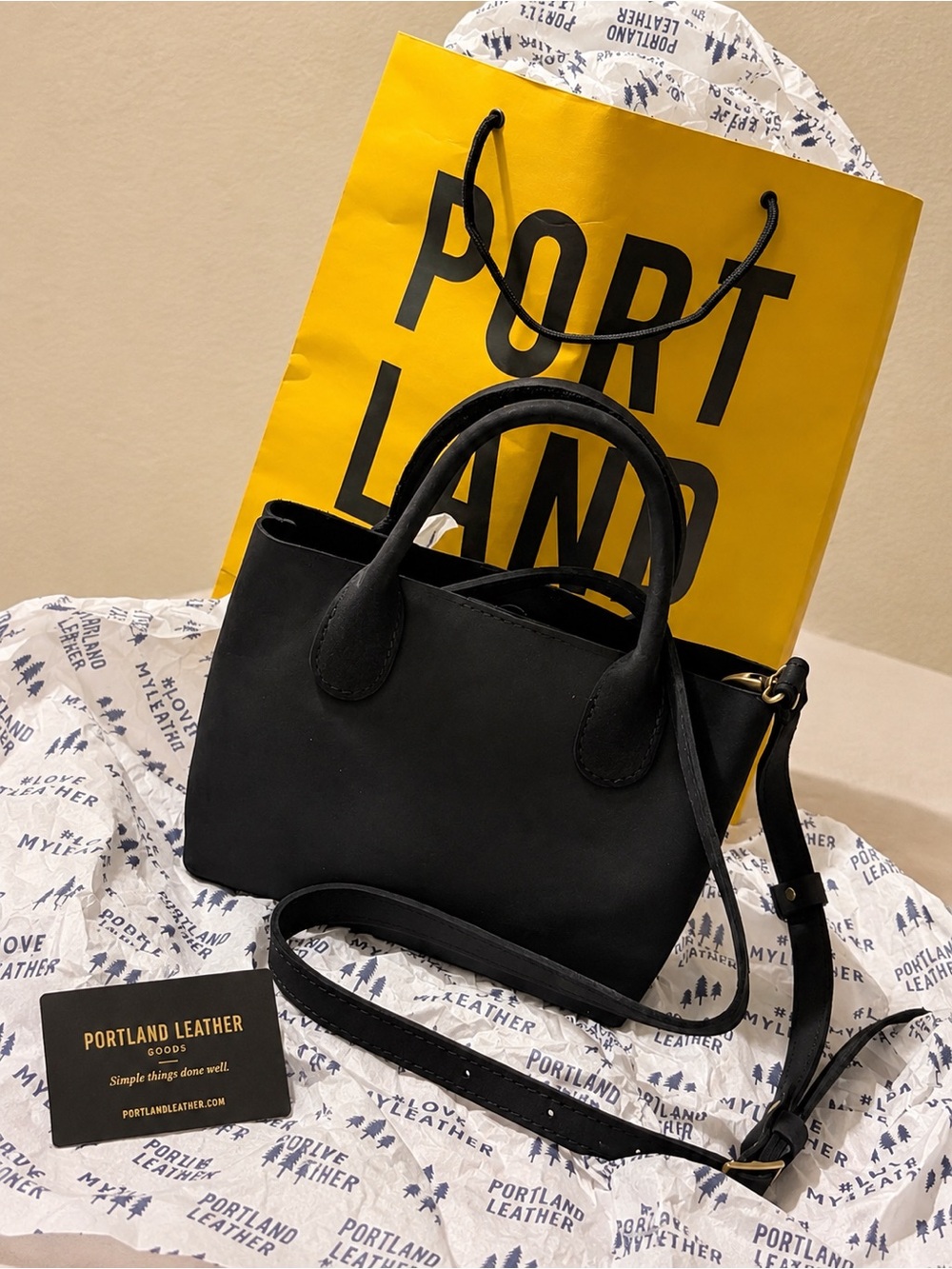 Portland Leather Black Crossbody Tote Bag